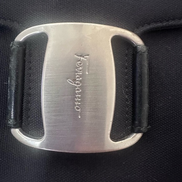 black Salvatore Ferragamo Vara canvas pouch with a silver-tone buckle. - Picture 4 of 14